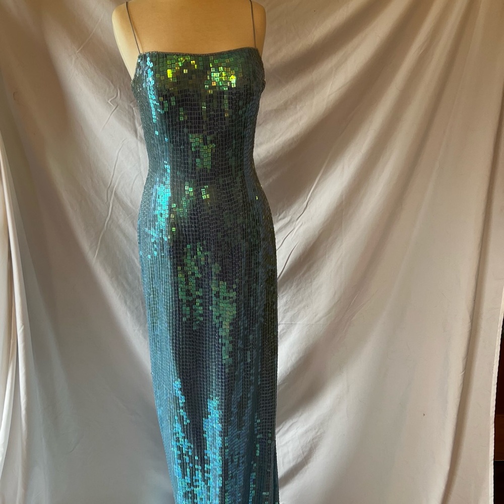 Blue Sequined Prom Dress